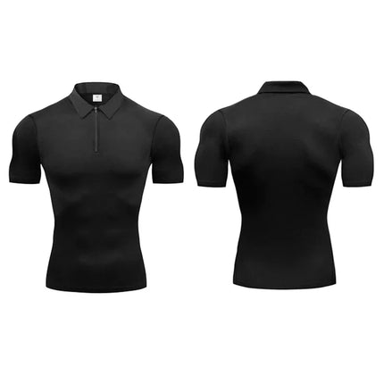 Mens Quick Dry Short Sleeve Polo Shirt Plain Compression Tight Sportswear Gym Fitness Trainer Polos Trainning Exercise Shirts