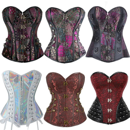 Steampunk Overbust Corset Retro Gothic Clothing Women Clubwear Bustiyer Corselet