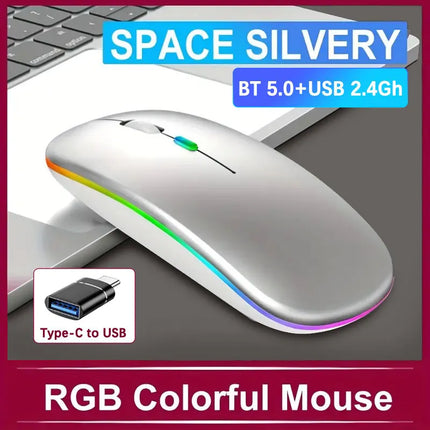 Wireless Mouse, Ultra-Thin Silent Rechargeable Mouse, 2.4G+BT5.2 Portable USB Optical Mouse,Suitable for Tablets/Computer/Laptop