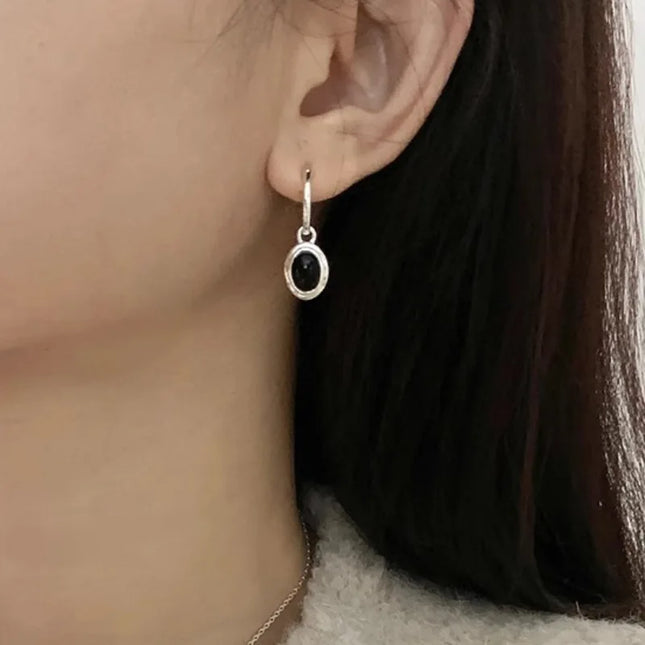 VENTFILLE 925 Sterling Silver Black Agate Rotund Earrings For Women Girl Originality Design Korean - product image 2