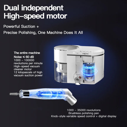 240W 2 in 1 Nail Drill and Dust Collector Machine Brushless Professional 35000RPM Integrated Nail Vacuum Manicure Station E-file