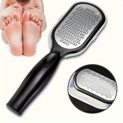 Stainless Steel Foot File - Anti-Splash Ergonomic File with Coarse/Fine Grit, Durable for Home Pedicure & Holiday - product i