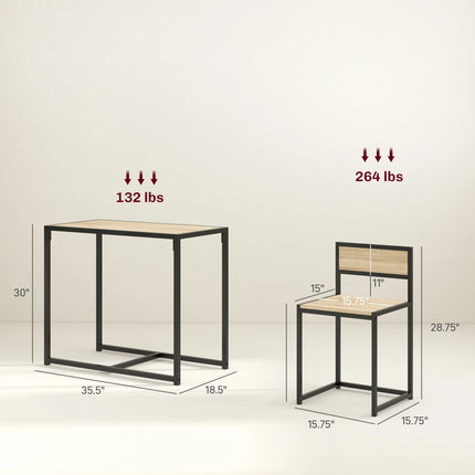 Homcom Small Dining Table Set for 2, Kitchen Table and Chairs Set, Compact Dining Sets for Small Spaces, Oak