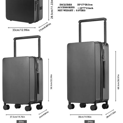 20+14'24+14' Luggage Set with USB & Cup Holder TSA Lock 360° Wheels Side-standing Foot Hook PC+ABS Suitcase Foldable Travel Case