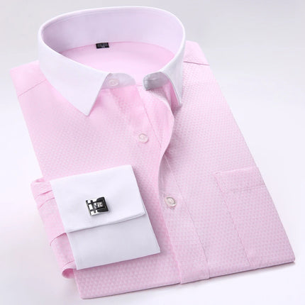 Men's Spread Collar French Cuff Dress Shirt Long Sleeve Formal Business Buttons Male Wedding Shirts Regular Fit Cufflinks Shirt