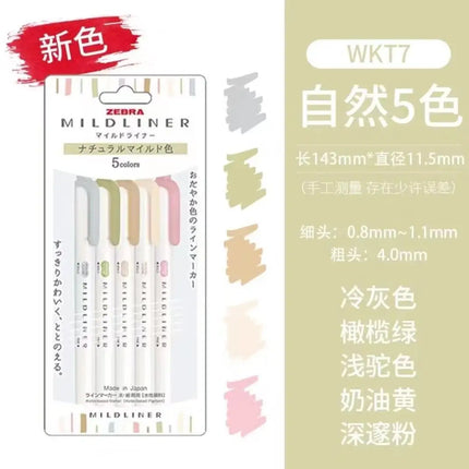 New Zebra Mildliner Highlighter Pastel Full Set 5 Colors Set Marker Pen Double Ended Art Stationery Supply for Drawing Painting
