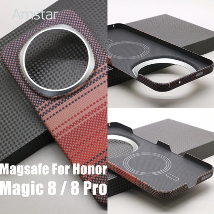 Magnetic Kevlar Carbon Fiber Phone Case for Honor Magic 8 / 8 Pro Luxury Business Aramid Fiber Magnetic Cover