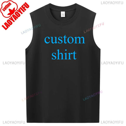 220g Customize Your custom Adult Sleeveless Cotton Men Vest Tshirt Tops Fashion Summer Trend DIY Tee Man Streetwear Men Clothing