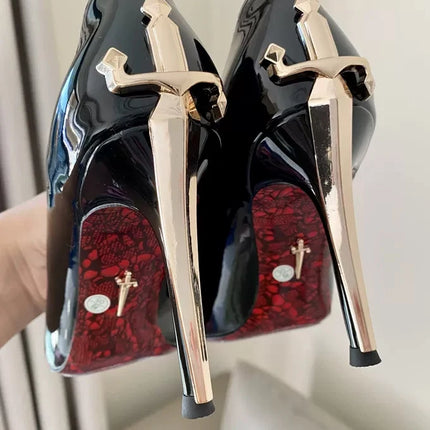 Women's Pumps Fashion Womens High Heels High Quality Metal Scepter Stiletto Pointed Leather Women Shoes New Premium Single Shoes