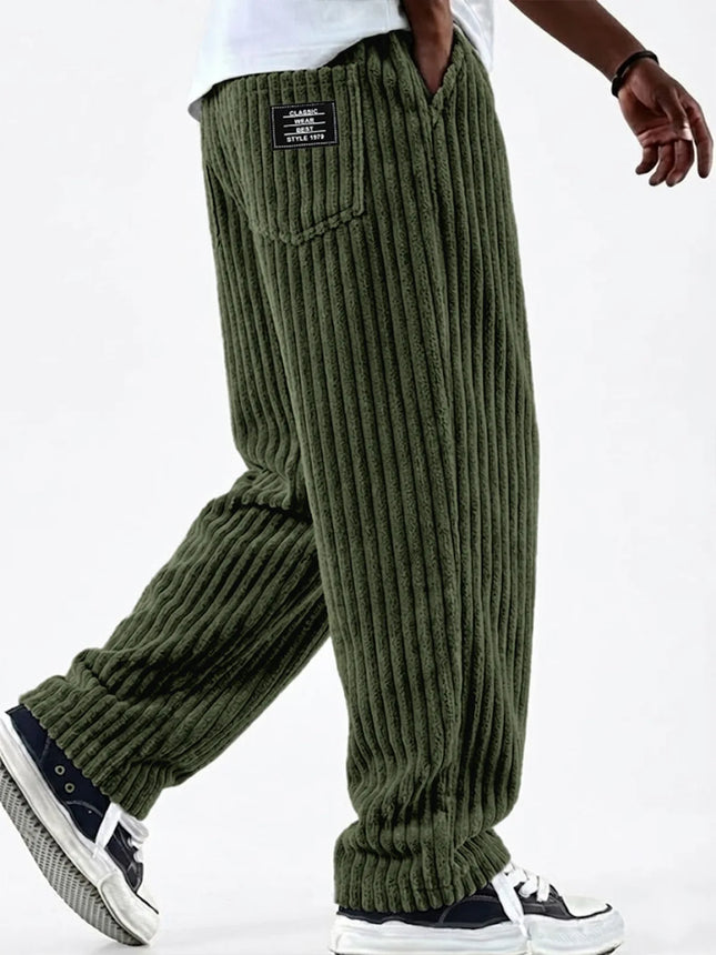 Pantalones casuales de punto acanalado de color liso para hombre, cómodos, holgados, versátiles, a la moda, minimalistas y de alta calidad, estilo urbano