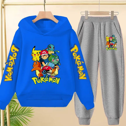 Children Kawaii Pokemons Long sleeves Hoodie Boy Girl 3-12Yrs Clothing Pikachu Sweatshirt Top+Pants Two-piece Casual Jogging Set