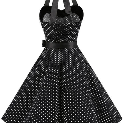Women Polka Dot Print Summer Dress Sexy Retro White Halter Vintage Dress Robe Femme Pin Up Rockabilly Party Dress