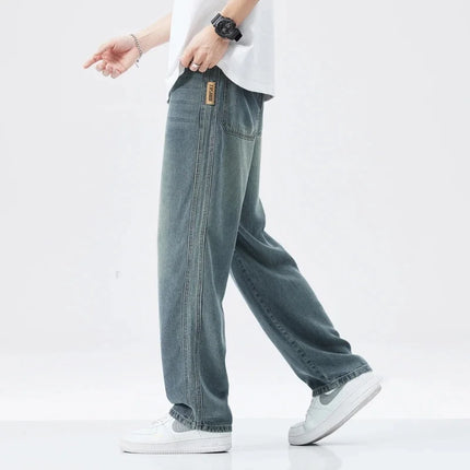 Stretch Jeans Men's 2024 New Lyocell Fabric High Quality Soft Loose Wide Pants Elastic Waist Casual Denim Trousers Streetwear