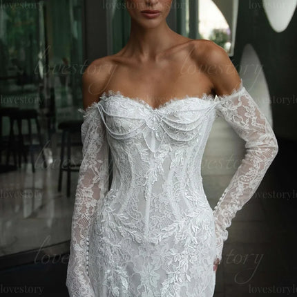 Customized Wedding Dresses Lace Off Shoulder Exquisite Bride Robes Beads Mermaid Bridal Gown Classic vestido de novia