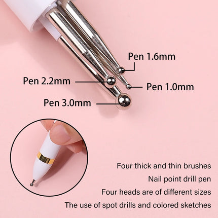 4 in 1 Nail Art Dotting Tools Nail Drill Point Nail Tools Dot Painting Tools Nail Point Press Type Point Drill Pen Rotary Tool