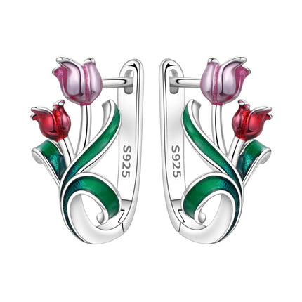 Orstarry Original 925 Sterling Silver Blue Iris Flower Earrings Women Hoop Earring Anniversary Jewelry Trendy Gifts