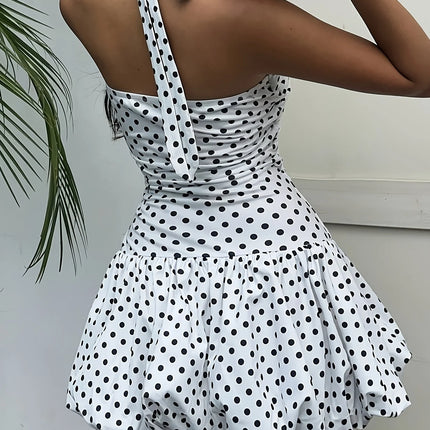 Sweet Spicy Polka Dot Halter Mini Dress | Open Back & Ruched Waist, Summer Beach Style