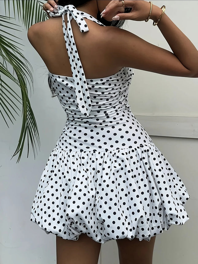 Sweet Spicy Polka Dot Halter Mini Dress | Open Back & Ruched Waist, Summer Beach Style - product image 2