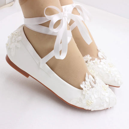 3cm/5cm/8cm Strap White Plus Size Flat Wedding Shoes Bride's Wedding Dress Bridesmaid's Shoes