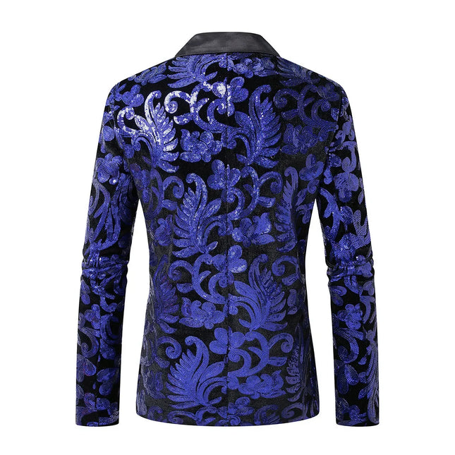 Lila Herren Sakko mit langen Ärmeln, Paillettenbesatz, Ein-Knopf-Design, Bühnenperformance Oberbekleidung, europäische Größen Blazer.
