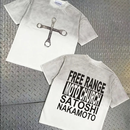 High Street Retro Hip-Hop Satoshi Nakamoto T Shirt Men Women Classic Letter Print Wash loose Casual plus size Short-Sleeve Tees