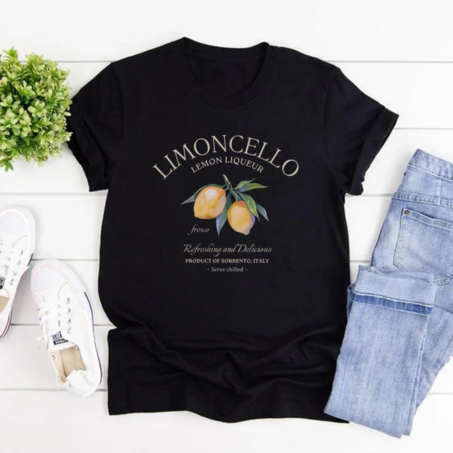 Limoncello T-Shirt Italien Zitronen T-Shirt Damen Kurzarm Rundhals T-Shirts Grafik T-Shirts Amalfiküste Italienische Sommer-Oberteile