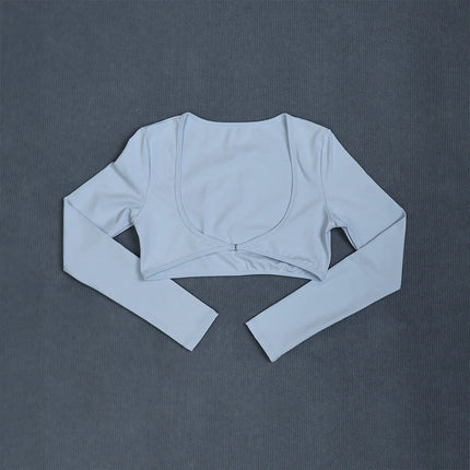 Women's Long Sleeve Yoga Crop Top U-Neck Backless Crossover Fitness Shirt Slim Fit Sexy Workout Gym Sports Top
