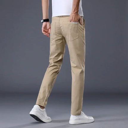 Summer Thin Men's Casual Pants Cotton 7 Colors Classic Style Elastic Straight Slim Fit Business Fashion Long Trousers Male