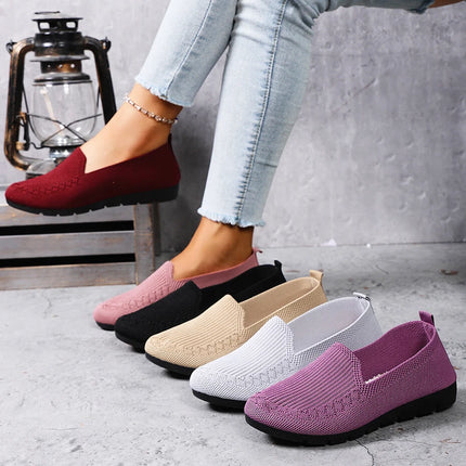 2026 Versatile Ultra-Light Women's Solid Color Knit Loafers, Lightweight Non-Slip Flat Casual Shoes.