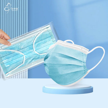 100PCS Blue Big Size Disposable Face Masks 3-Layer Non-Woven Meltblown Material Anti-Dust Individual Packing