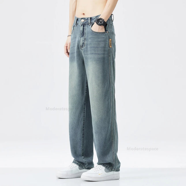 Stretch Jeans Men's 2024 New Lyocell Fabric High Quality Soft Loose Wide Pants Elastic Waist Casual Denim Trousers Streetwear