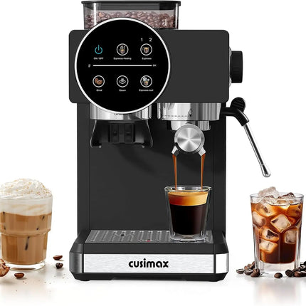20 Bar Espresso Machine with Grinder, Milk Frother, 60oz Tank for Home