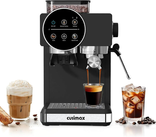 20 Bar Espresso Machine with Grinder, Milk Frother, 60oz Tank for Home