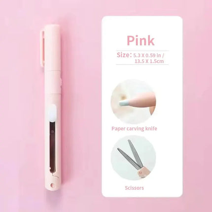 1pc Mini Portable Scissors Paper Cutter Knife 2 In 1 Multifunctional Pocket Pen Shape Scrapbooking Carving Cutting - product