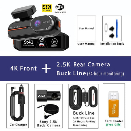 ADAS 4K+2.5K Car Front Dash Cam Mini WIFI GPS DVR Black Box Room With 24H Parking Monitor Night Vision  Rear View Camera Optio