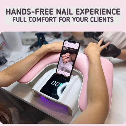 1pcs pink Adjustable Height Nail Arm Rest with Rotating Phone Holde PU Leather Nail Tech Arm Rest, U-Shaped Hand Rest