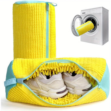 Durable Shoe Washing Machine Bag for All Shoe Types-Yellow with Blue Zipper,Ideal for Sneakers and Casual - product image fro