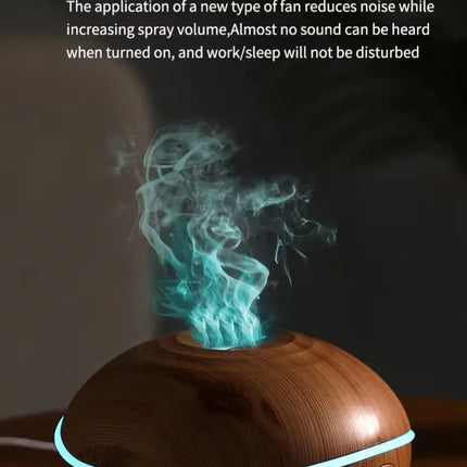 HOMEFISH 200ML Flame Aroma Diffuser with 7 Colors Night Light Portable Wood Grain USB Humidifier Cool Mist Essential Oil Fragran