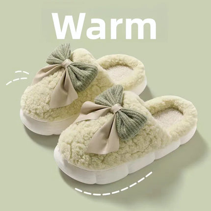 Winter Cute Butterfly Cotton Slippers for Women Non Slip Thick Sole Fluffy Indoor House Shoes Warm Maternity Home Footwear