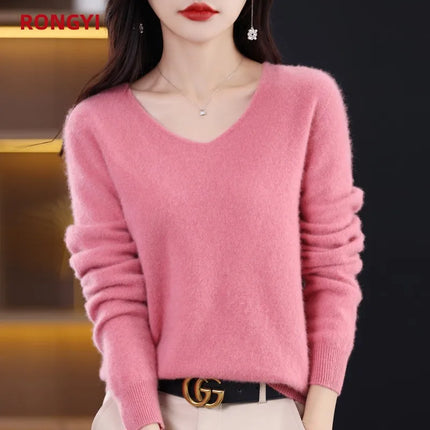 Sweater 100% Merino Wool Knitwears Autumn Winter Cashmere Knitted V-Neck Pullover Solid Jumper Clothing Tops