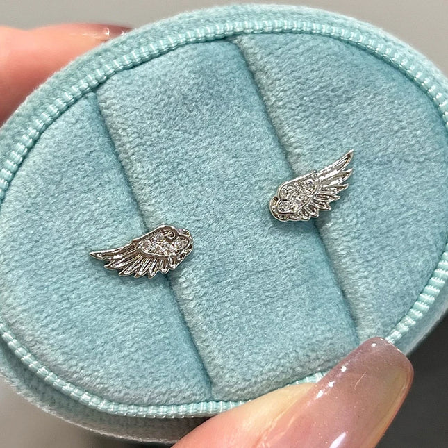 Luxury Zircon Angel Wing Cross Stud Earrings for Women Shiny Crystal Wings Fashion Silver Color Vintage - product image 6