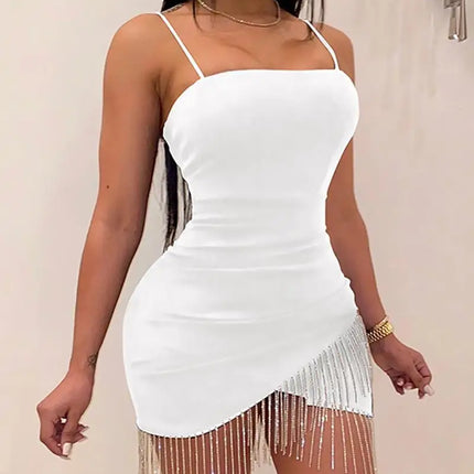 Europe and the United States Bag Buttock Dress Nightclub with Chest Fringe Diamond Suspenders Style