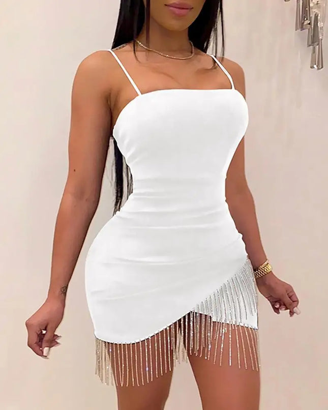 Europe and the United States Bag Buttock Dress Nightclub with Chest Fringe Diamond Suspenders Style