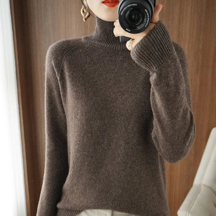 Basic Autumn Winter Merino Wool Sweater Mock Neck Cashmere Pullover Solid Color Soft Long Sleeve Basic