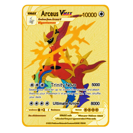 2026 NEW Pokemon Metal Card 10000 Points Arceus Charizard Super Card Golden English Mewtwo Vmax GX EX Anime Collection Card Gift