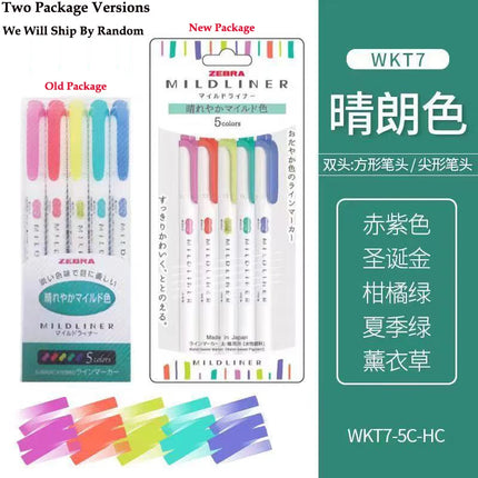 New Zebra Mildliner Highlighter Pastel Full Set 5 Colors Set Marker Pen Double Ended Art Stationery Supply for Drawing Painting