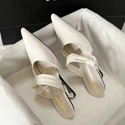 Absolutely Beautiful Slip-on Pointed Toe Sandals for Women, Outdoor Half-slippers, 2026 Summer French-style High-heeled Sandals