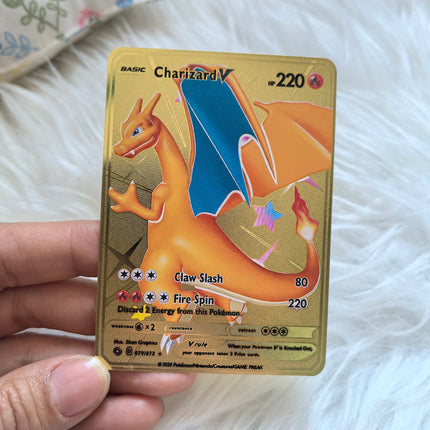 999999 Points HP Pokemon Metal Card Charizard Golden Metal Super Cards English Card Mewtwo Vmax Mega Anime Game Collection Gifts