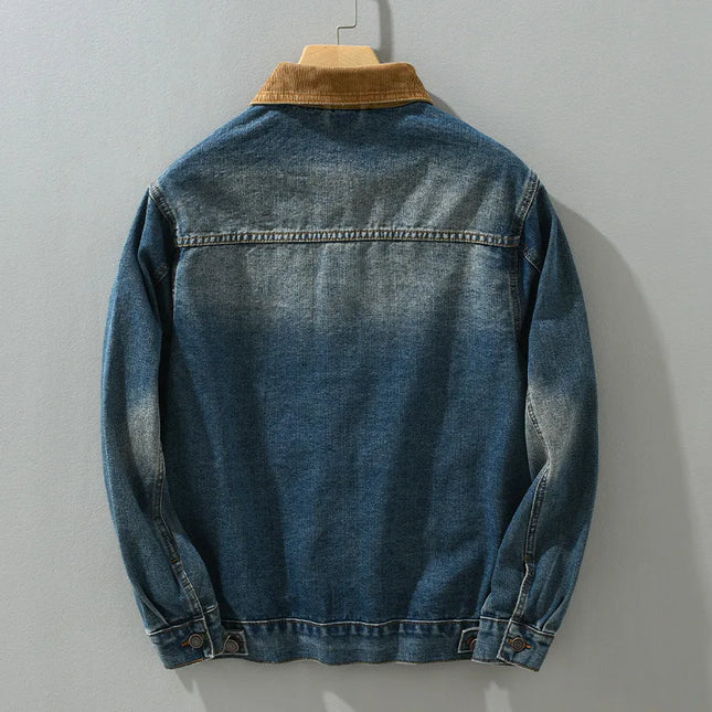 Patchwork-Jeansjacken für Herren Frühling Herbst Amerikanischer Vintage Casual Slim Fit Arbeitskleidung Distressed Used-Look Jeans-Oberteile Oberbekleidung