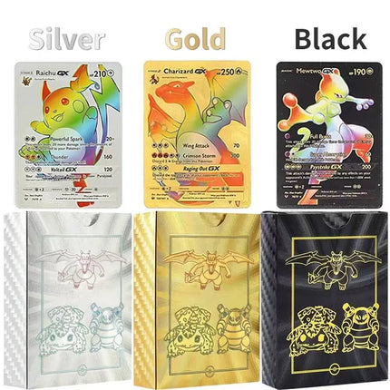 55Pcs Pokemon Cards Gold Foil Golden Letters English Version Rainbow Vmax EX GX Black Silver Card Pikachu Batt Series Gifts